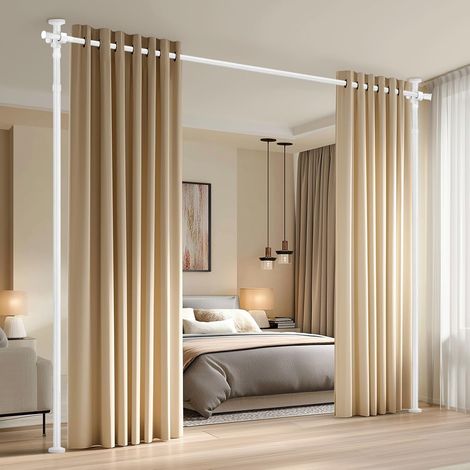 Adjustable Room Divider No Drilling for Curtain Rod Ceiling to Floor (H110-300×L89-100 inches), Reusable, Easy Installation, White (1/5)