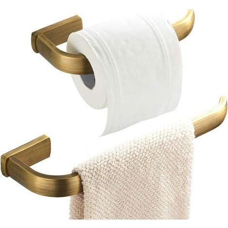 Set di accessori da bagno in 2 pezzi: anello portasciugamani e portarotolo da parete in ottone spazzolato, finitura bronzo. (1/5)