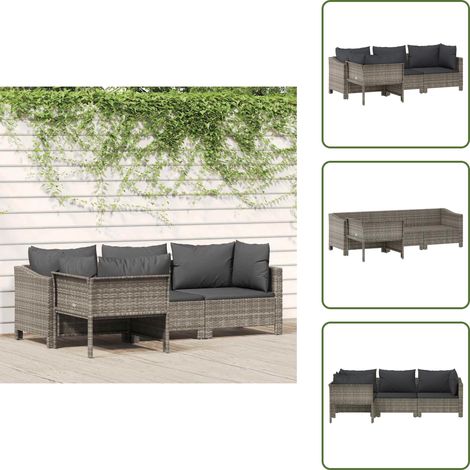 4-tlg. Garten-Lounge-Set mit Kissen Grau Poly Rattan - Garten Lounge Set - Rattan Möbel - Outdoor Möbel - Gartenmöbel - Loungemöbel