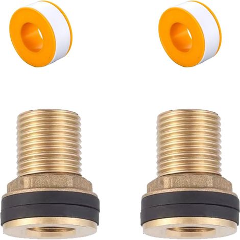 Lot de 2 raccords de citerne d'eau de pluie multifonction de 3/4" avec joints en caoutchouc - Passe-réservoir en laiton - Pour robinets, tonneaux et réservoirs d'eau (1/5)