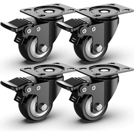 Roulettes pivotantes robustes de 50 mm pour meubles avec frein de sécurité, capacité totale de 250 kg (lot de 4) (1/5)
