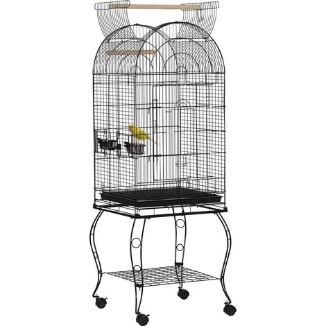 Cage à oiseaux et canaris, volière à roulettes en métal noir 51x51x153 cm (1/5)