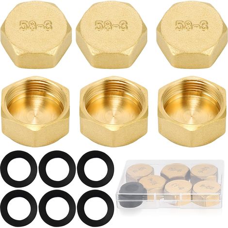 6 Pcs Bouchon en Laiton Femelle 3/4 Pouce, Bouchon Plomberie, Capuchon Fileté en Laiton, Filetage Femelle 3/4 Pouce pour Raccordements Plomberie Tuyau Eau de Jardin (1/5)