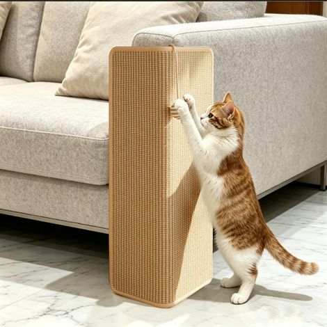 Griffoir d'angle pour chat - Grande planche à gratter en sisal - 30 x 60 cm - Pour chats, sous-meubles, protection des meubles et du canapé, planche à gratter d'angle avec balle de jeu pour chats (1/5)