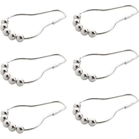 Ganci per tenda da doccia, 6 anelli in acciaio inox, appendini per tenda da doccia, ganci antiruggine con sistema scorrevole (1/4)