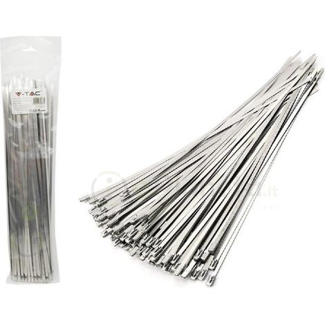V-TAC Confezione da 100 fascette metalliche stringicavo autobloccanti in acciaio inox fermacavi per cablaggi varie misure 4.6x300 mm (1/5)