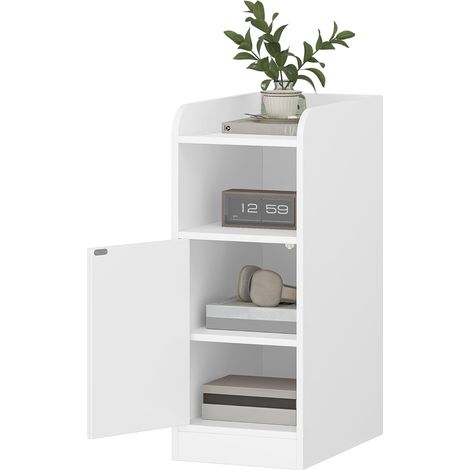 Comodino Moderno con Anta Reversibile, tavolino stretto, Tavolino da Notte Salvaspazio, Design Funzionale con Ripiano Aperto, per Camera da Letto e Soggiorno, Bianco (1/5)