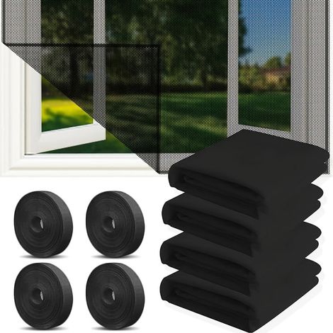 4-Piece Mosquito Net with 4 Adhesive Strips, 150x180cm, Self-Adhesive, Easy to Install, Black. (1/5)