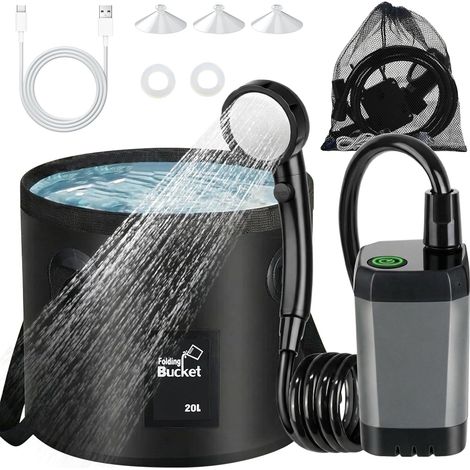 Camping-Duschset – 20-Liter-Falteimer – 6000-mAh-Elektropumpe – Temperaturanzeige – Für Reisen und Garten (1/5)