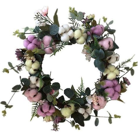 Weihnachtsdekoration, langlebiger Weihnachtskranz aus getrockneten Baumwollblumen, Türschwellendekoration, schöne Weihnachtsdekoration (Farbe: Fotofarbe, siehe Abbildung) (1/4)