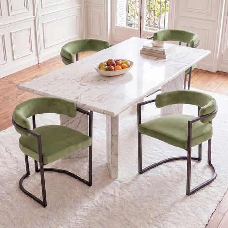 Wahson Set di 4 Sedie da Pranzo Cucina Moderna in Pelliccia, Sedia da pranzo con braccioli e schienale imbottite per ranzo /cucina, Verde