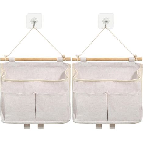 Set di 2 borse portaoggetti da appendere, organizer da parete con tasca e ganci, pieghevoli per camera da letto, bagno, ufficio, cucina (beige)