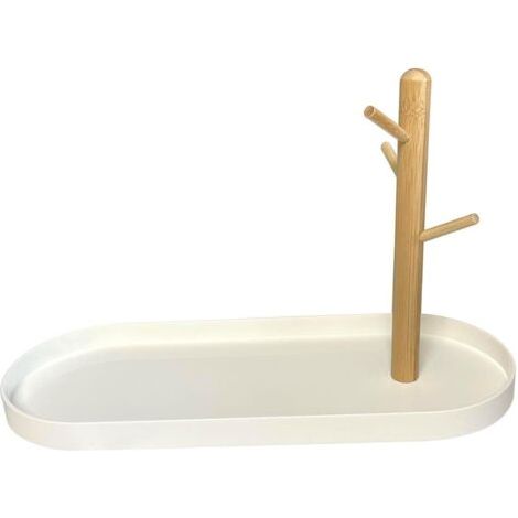 QORVA-Plateau porte-clés pour table d'entrée, plateau organisateur avec 3 étagères en bois pour clés, bracelets, montres, bijoux, téléphone (1/4)