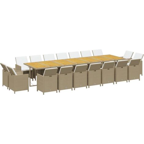 19-tlg. Garten-Essgruppe mit Kissen Poly Rattan Beige vidaXL