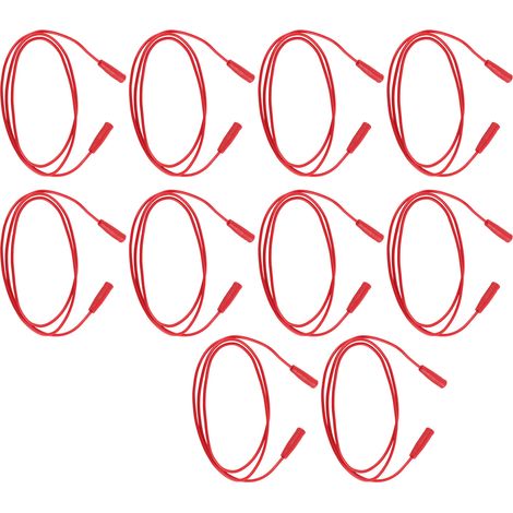 Packung mit 10 elektrischen Messleitungen, 0,44 mm², 2 mm Bananenstecker (weiblich auf weiblich), rot, J.70029 (1/5)