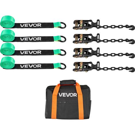 Kit d’Arrimage de Roues, Sangles à Cliquet de Type Pneu avec Crochet Robuste, Capacité de Charge 1512 kg, Résistance à la Rupture 4540 kg, Sangle d’Arrimage pour Moto Camion SUV Remorque, Vert (1/5)