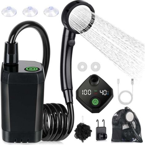 Kit Douche de Camping,Douche Portable,Pompe de Douche Électrique Rechargeable,avec Afficheur Intelligent et Pomme de Douche 4 Modes