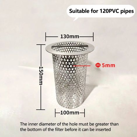 (120-15) Grande bonde de fond de baignoire extérieure en acier inoxydable, filtre à tamis épais soudé manuellement, sur mesure. (1/4)