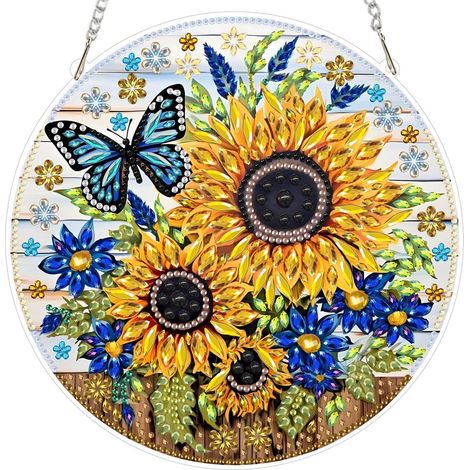 5D Diamond Painting Set Sonnenblume mit Schmetterling für Fenster & Wand (1/4)