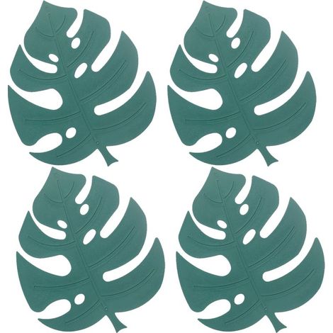 Lot de 4 dessous de plat en silicone, supports de casseroles résistants à la chaleur pour le plan de travail, dessous de plat antidérapants, set de table à motif de feuilles (Vert, 1) (1/5)