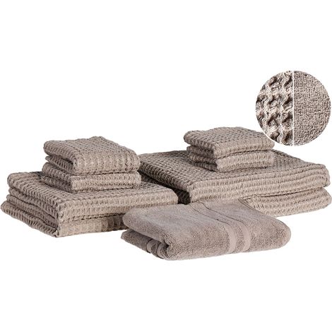 Set of 9 Towels AREORA Cotton Taupe