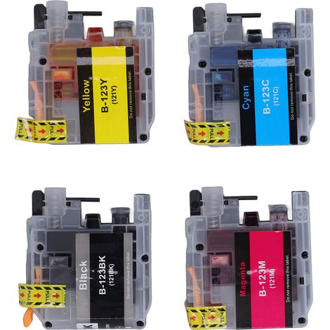 4 Cartouches d'Encre LC123 121 - Noir, Cyan, Magenta, Jaune - Recharge Jetable pour Imprimante (1/5)