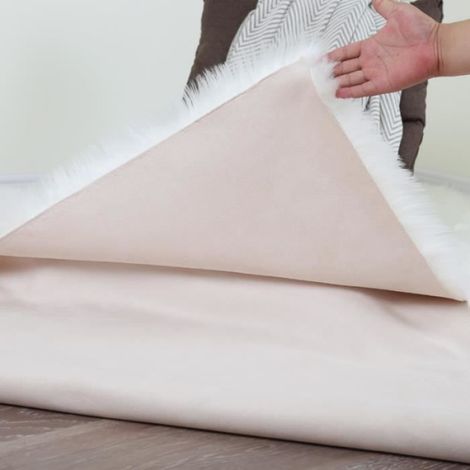 Tapis en laine artificielle rectangle, faux tapis lavable, garniture douce, dimensions 60 x 90 cm, couleur blanc, 1 pièce (1/4)