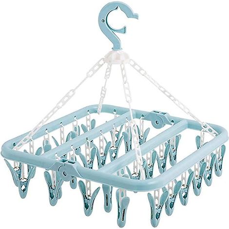 séchoir à chaussettes, séchoir à linge suspendu avec 32 pinces, séchoir à chaussettes portable en plastique, séchoir à chaussettes avec crochets coupe-vent, pour tous les usages. (1/5)