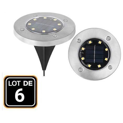 Set di 6 luci solari da terra, 8 LED, impermeabili, per vialetti, prati, patii, passi carrai, cortili, piscine, luce bianca calda (1/4)
