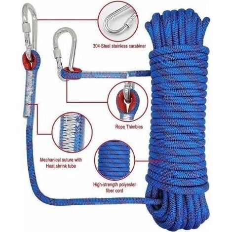 Kaelt - Corde d'escalade d'extérieur, Corde d'escalade en plein air, Corde de sécurité en nylon tressé, 15 m (1/3)