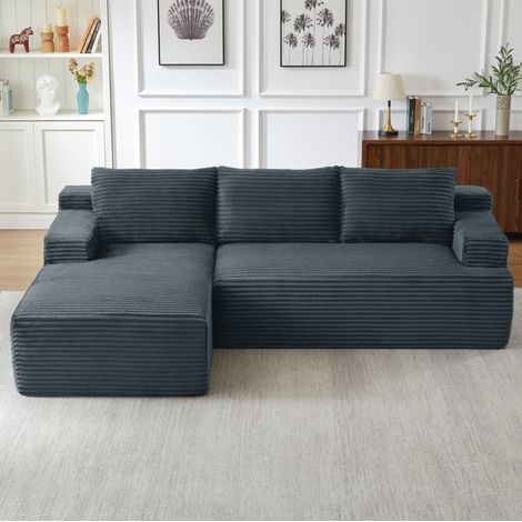 Divano angolare modulare 238x152 cm in velluto a coste grigio scuro - CHICFURN (1/5)
