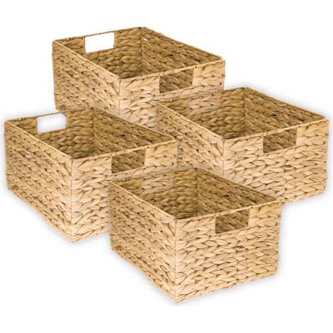 HMF Aufbewahrungskorb, faltbarer Korb geflochten aus Wasserhyazinthe Seegras, 4er Set, Größe L, 36 x 28 x 20 cm (1/5)