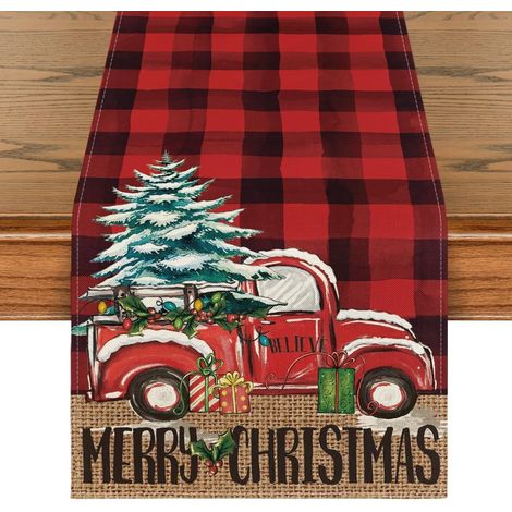 Chemise De Table - Motif Buffalo Plaid Rouge Et Noir - Pour Décoration De Noël - Convient Pour Table De Salle À Manger Cuisine Ou Extérieur - 13 X 108 Pouces (1/5)