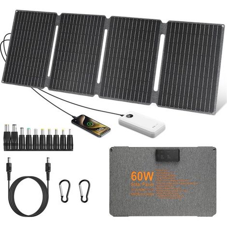 60-W-Tragbares Solarpanel-Set 18 V Faltbares Solarpanel-Ladegerät 60-W-Solarladegerät DC USB 3 0 Typ-C wasserdichte ETFE-Solarzellen IP67 für für 3.0 (1/5)