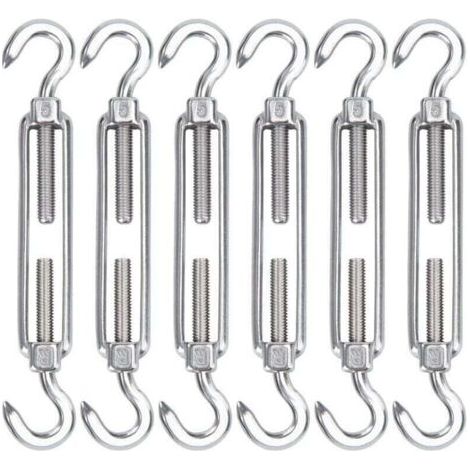 M5 Edelstahl-Kabelspanner, 6er-Pack, verstellbarer, robuster Drahthaken und Hakenspanner für Seile, Kabel, Wäscheleinen, Gitter zur Sonnenschutzmontage