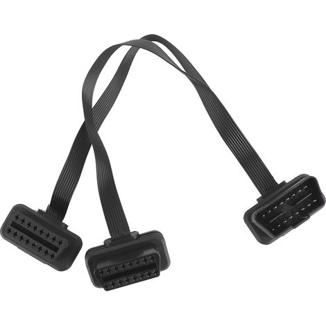 Câble d'extension OBD 16 broches, connecteur adaptateur en Y mâle droit vers double femelle droite, coude plat OBD2, longueur 0,3 mètre (1/5)