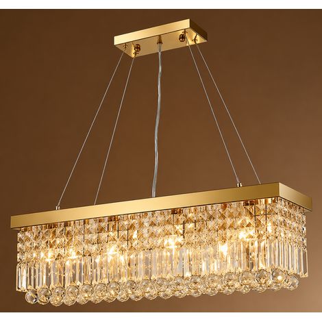 Elegante rechteckige Haengeleuchte Gold 60 cm Kristall Pendellampe mit 6x E14 hoehenverstellbar moderne Deckenleuchte fuer Esstisch und Kuecheninsel (1/5)