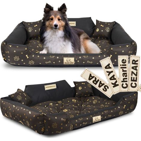 Cuccia per cani KINGDOG 115x95 cm personalizzata, impermeabile, a forma di ossa dorate