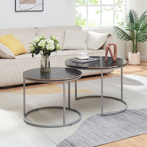 Couchtischset Skagen im 2er Set Marmor, schwarz / Silber [en.casa]