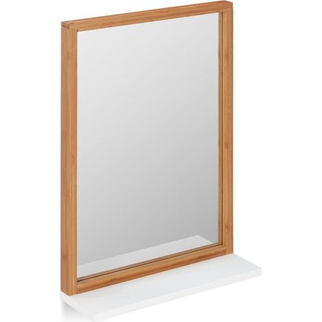 1 Miroir mural, bambou et MDF, tablette blanche, salle de bain, chambre (1/5)