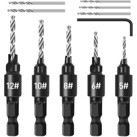 Set 5 mèches à bois + clé + 5 forets - Argent - Travail du bois basique - Qualité standard (1/4)