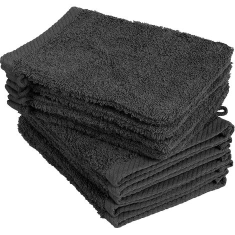 Lot de 10 Gants de Toilette, Taille J4772525 cm en Noir 100% Coton (1/3)