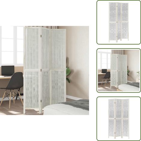 Pantalla de privacidad - vidaXL Biombo separador de 3 paneles madera maciza Paulownia blanco - Partición de habitación