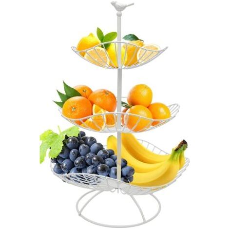 Présentoir à fruits à 3 étages pour plus d'espace sur le plan de travail, blanc, en métal, avec 3 bacs de rangement, taille : 31 cm, 25 cm, 20 cm (1/5)
