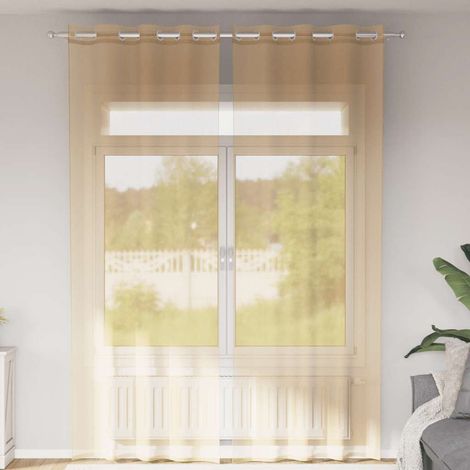Lot de 2 Rideaux Voilages à Œillets en Polyester Sable 140 x 260 cm pour Salon et Chambre - PANGIVO (1/5)