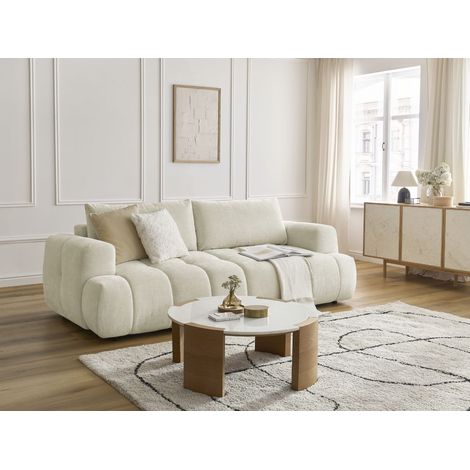 Bobochic – Canapé droit convertible 3 places – Tissu lisse beige – Longueur couchage 192cm – Largeur couchage 154cm – Style moderne (1/5)