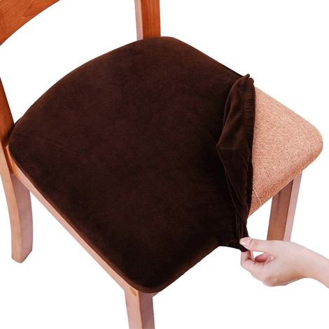 Fundas de asiento de terciopelo para silla de restaurante (juego de 2 piezas), elásticas, extraíbles y lavables, con lazos, color café.