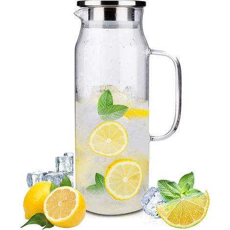 1.5 Litre/50.7 Onces Carafe Eau avec Couvercle et Anse, Pichet Verre Borosilicaté Transparent pour Eau Chaude Froide,Cruche Jus Fruits Résistant Chaleur, Carafe Boissons pour Lait, Café,Vin,Thé Glacé (1/5)