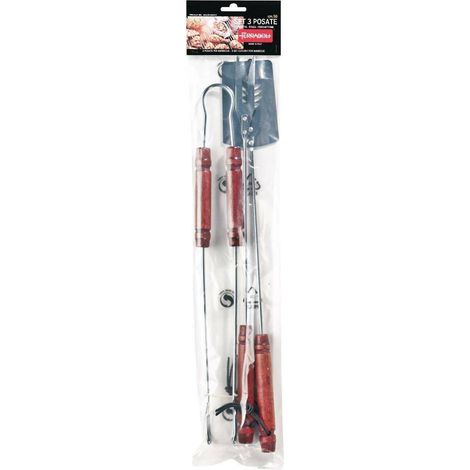 Ferraboli Set 3 Utensili per Barbecue – Pinza, Forchettone e Paletta – Kit Accessori per BBQ, Griglia e Cottura alla Brace
