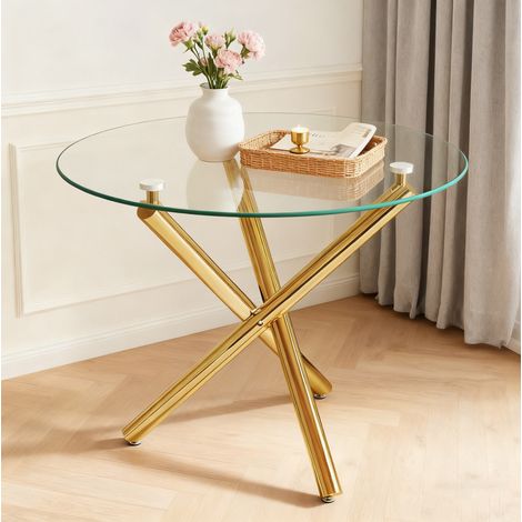 table manger ronde 80x80 verre trempe metal or OKMYHOME (1/5)